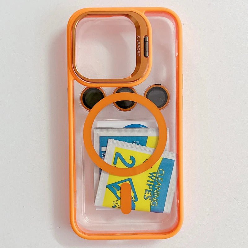 Magnetic Shockproof Transparent Phone Case with Stand Glass Lens Protection - Onlytenbucks.com