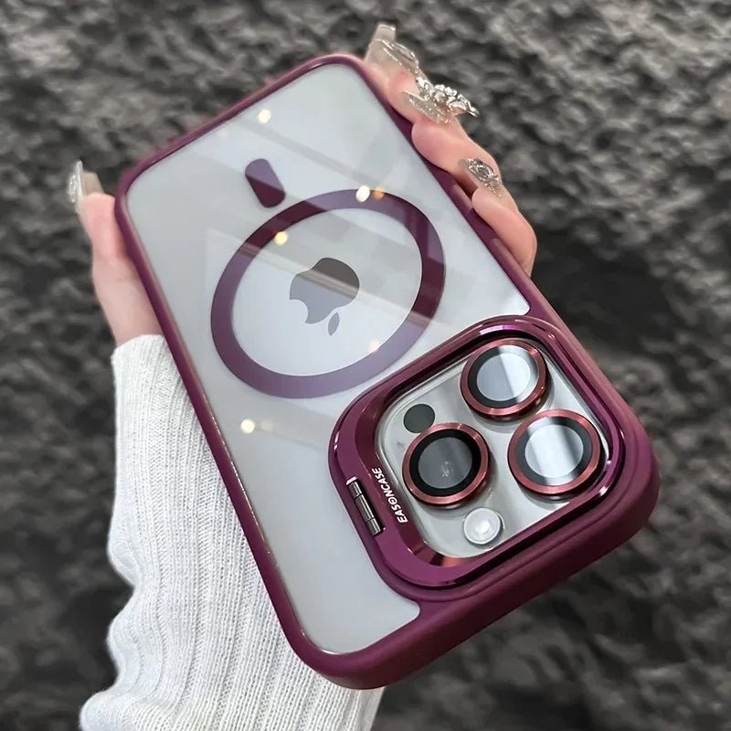 Magnetic Shockproof Transparent Phone Case with Stand Glass Lens Protection - Onlytenbucks.com