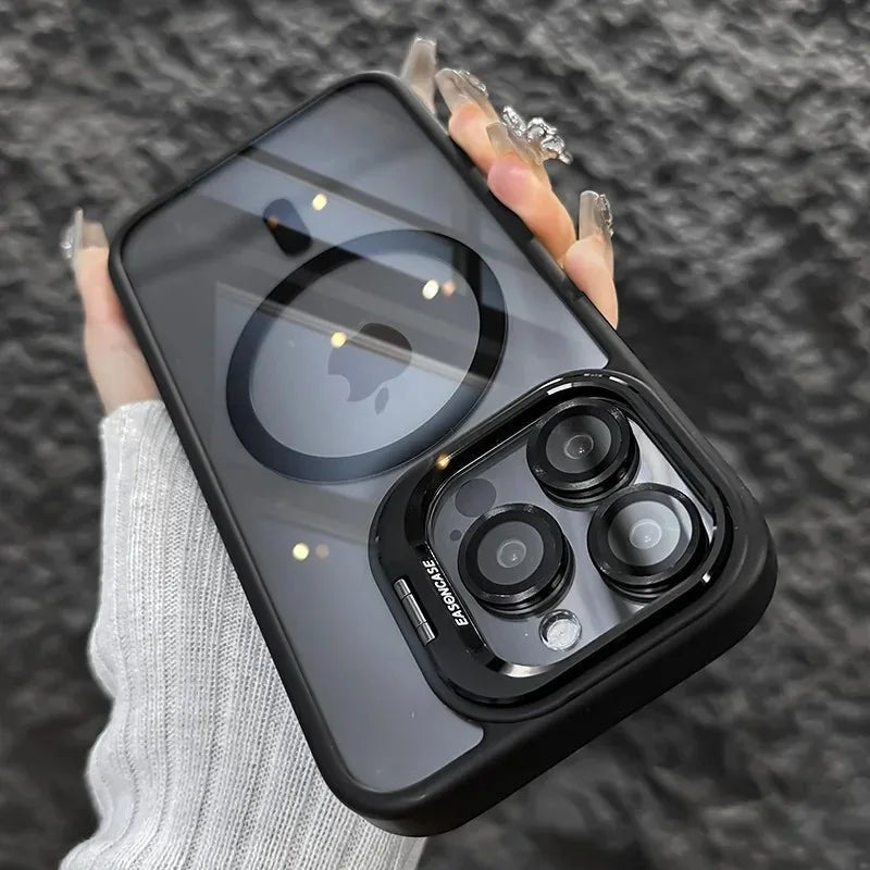 Magnetic Shockproof Transparent Phone Case with Stand Glass Lens Protection - Onlytenbucks.com