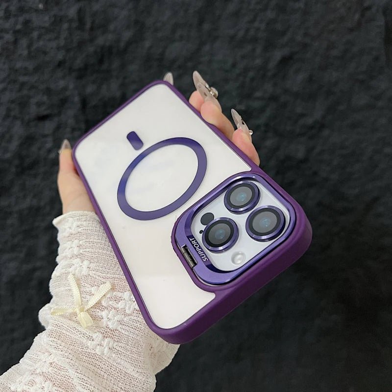 Magnetic Shockproof Transparent Phone Case with Stand Glass Lens Protection - Onlytenbucks.com