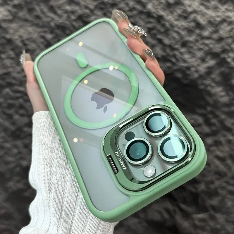 Magnetic Shockproof Transparent Phone Case with Stand Glass Lens Protection - Onlytenbucks.com