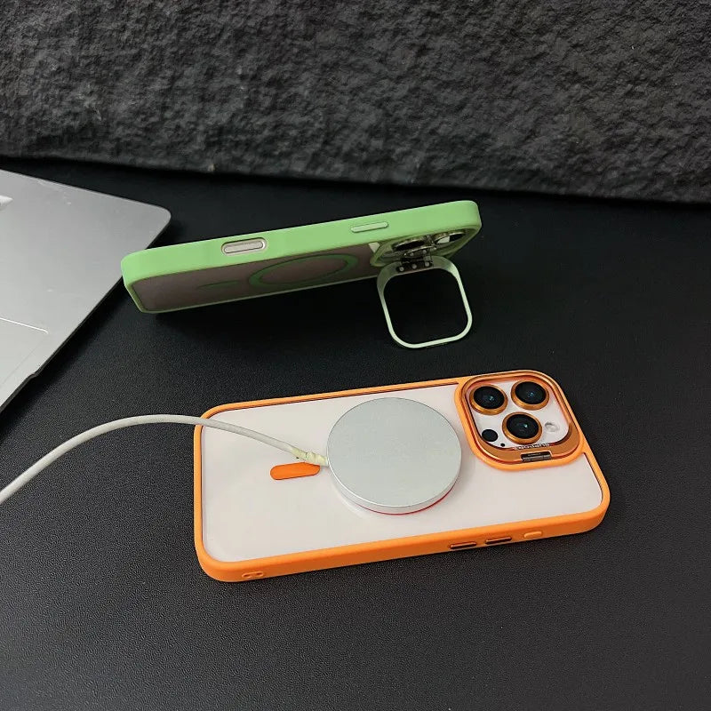 Magnetic Shockproof Transparent Phone Case with Stand Glass Lens Protection - Onlytenbucks.com