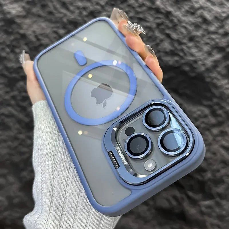 Magnetic Shockproof Transparent Phone Case with Stand Glass Lens Protection - Onlytenbucks.com