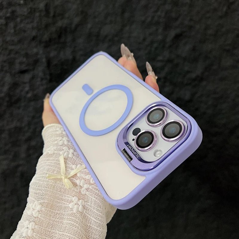 Magnetic Shockproof Transparent Phone Case with Stand Glass Lens Protection - Onlytenbucks.com