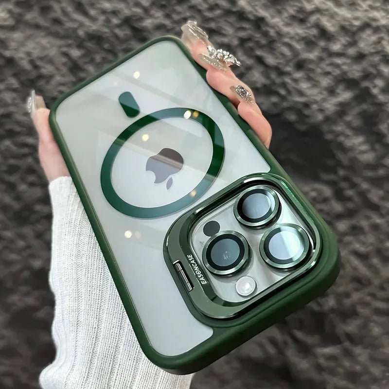 Magnetic Shockproof Transparent Phone Case with Stand Glass Lens Protection - Onlytenbucks.com