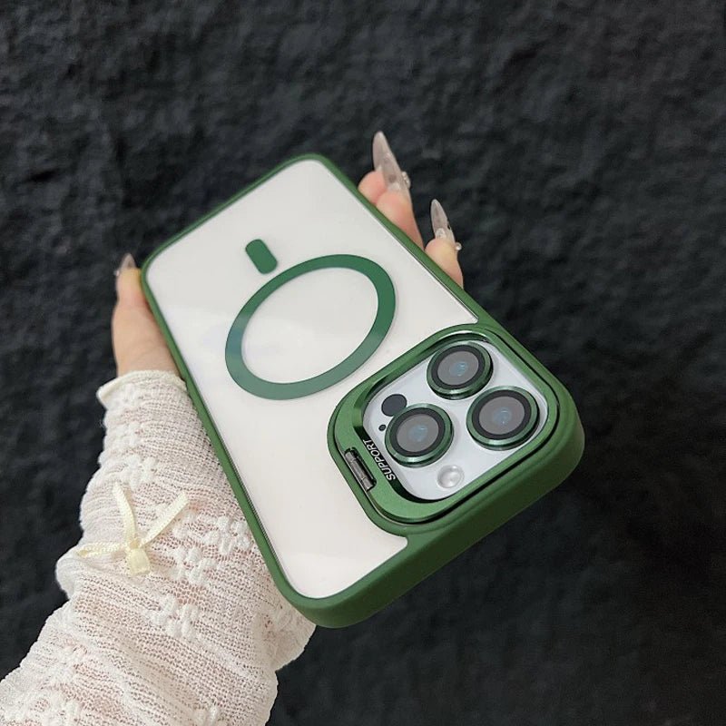 Magnetic Shockproof Transparent Phone Case with Stand Glass Lens Protection - Onlytenbucks.com