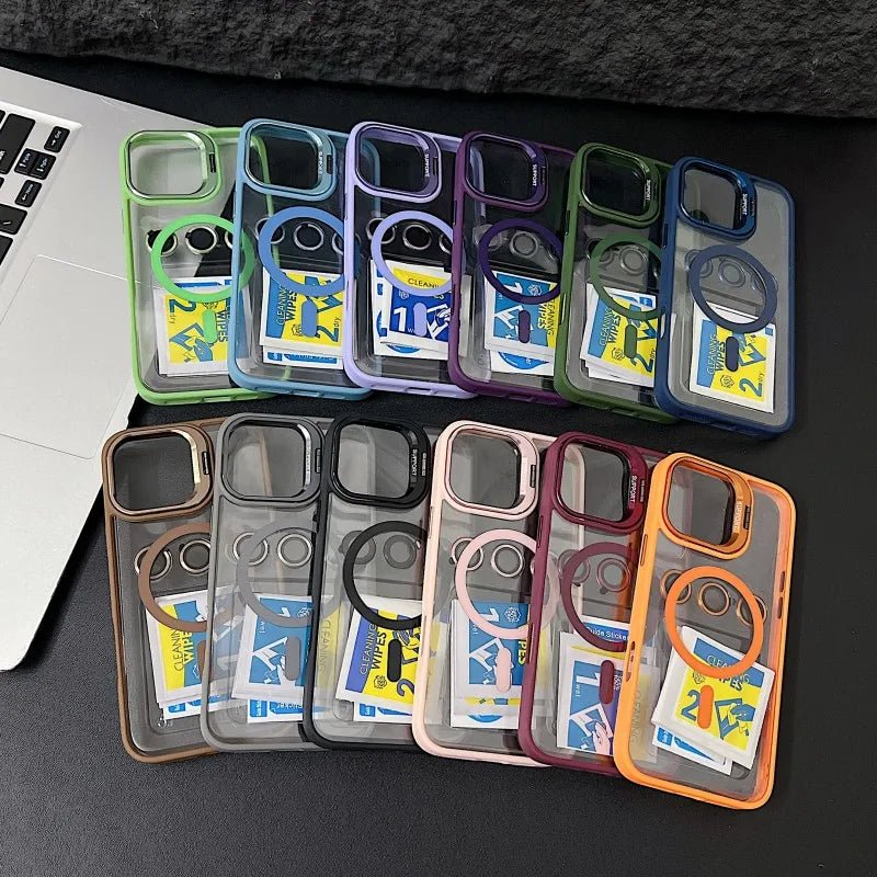 Magnetic Shockproof Transparent Phone Case with Stand Glass Lens Protection - Onlytenbucks.com
