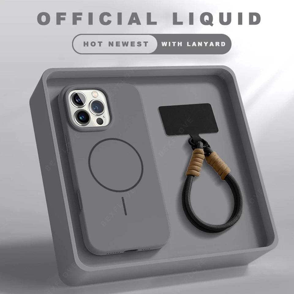 Magnetic Silicone Phone Case – Magsafe - Compatible Shockproof Cover with Strap - Onlytenbucks.com