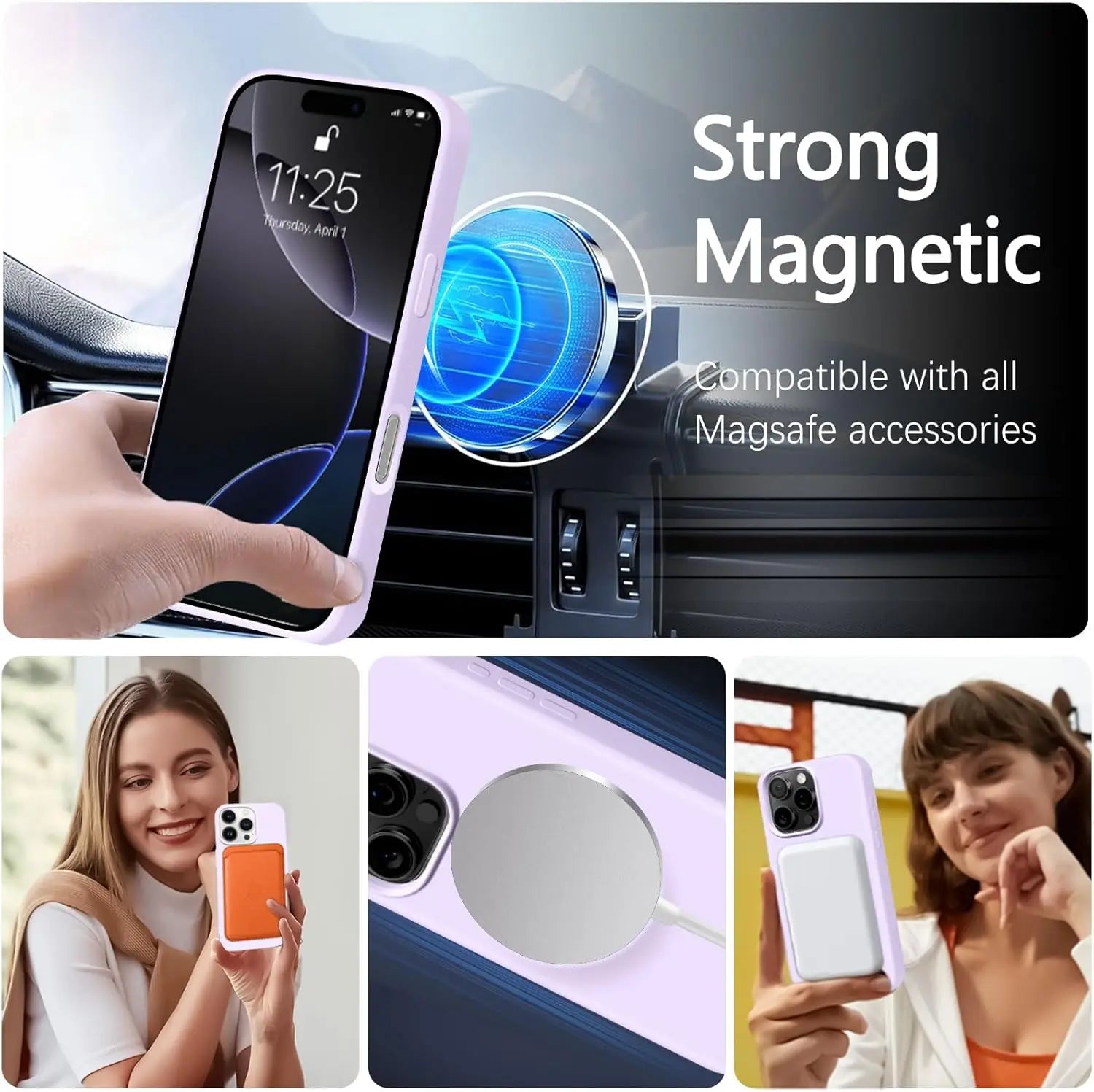 Magnetic Silicone Phone Case – Magsafe - Compatible Shockproof Cover with Strap - Onlytenbucks.com