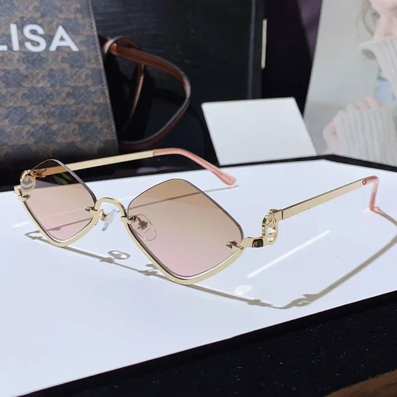 Metal Half - Frame Diamond Sunglasses – UV400 Gradient Dopamine Shades - Onlytenbucks.com