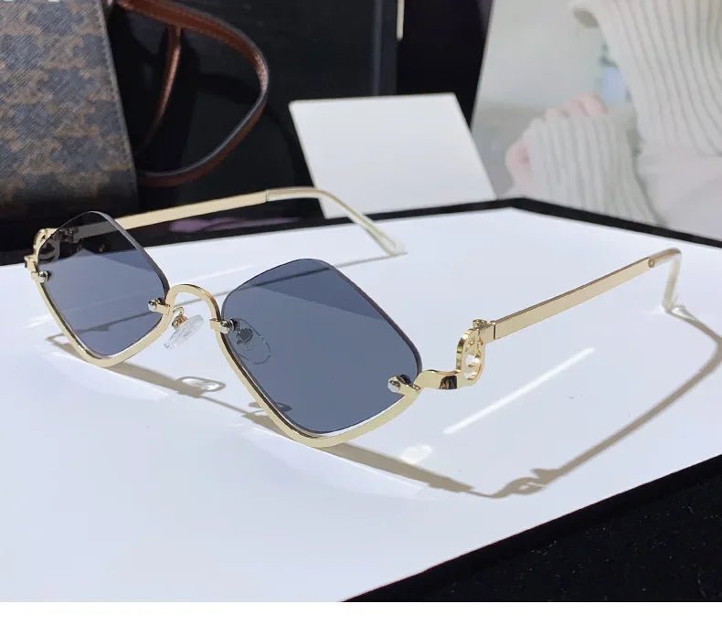 Metal Half - Frame Diamond Sunglasses – UV400 Gradient Dopamine Shades - Onlytenbucks.com