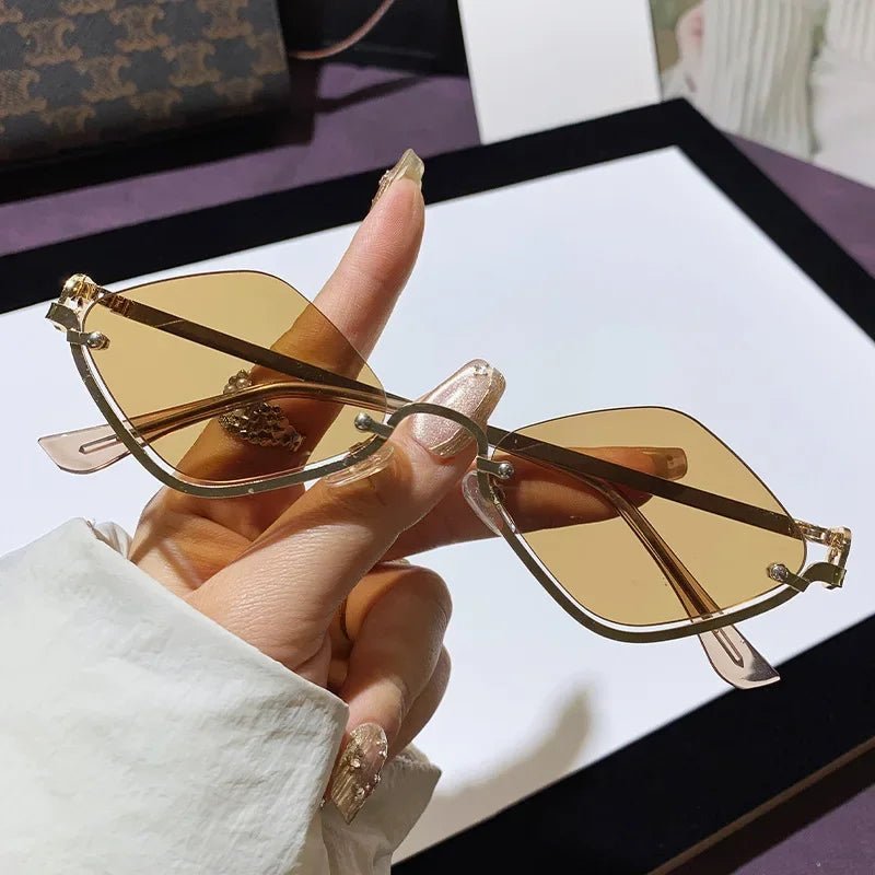Metal Half - Frame Diamond Sunglasses – UV400 Gradient Dopamine Shades - Onlytenbucks.com