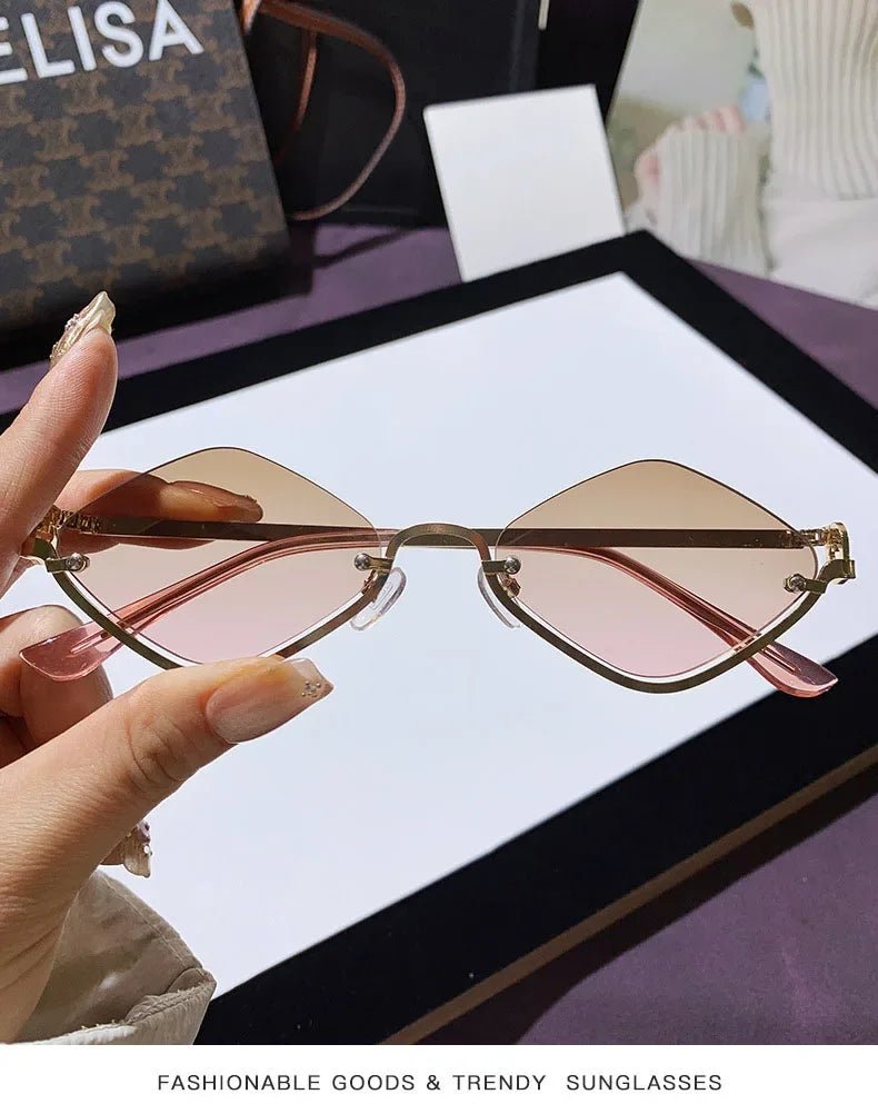 Metal Half - Frame Diamond Sunglasses – UV400 Gradient Dopamine Shades - Onlytenbucks.com