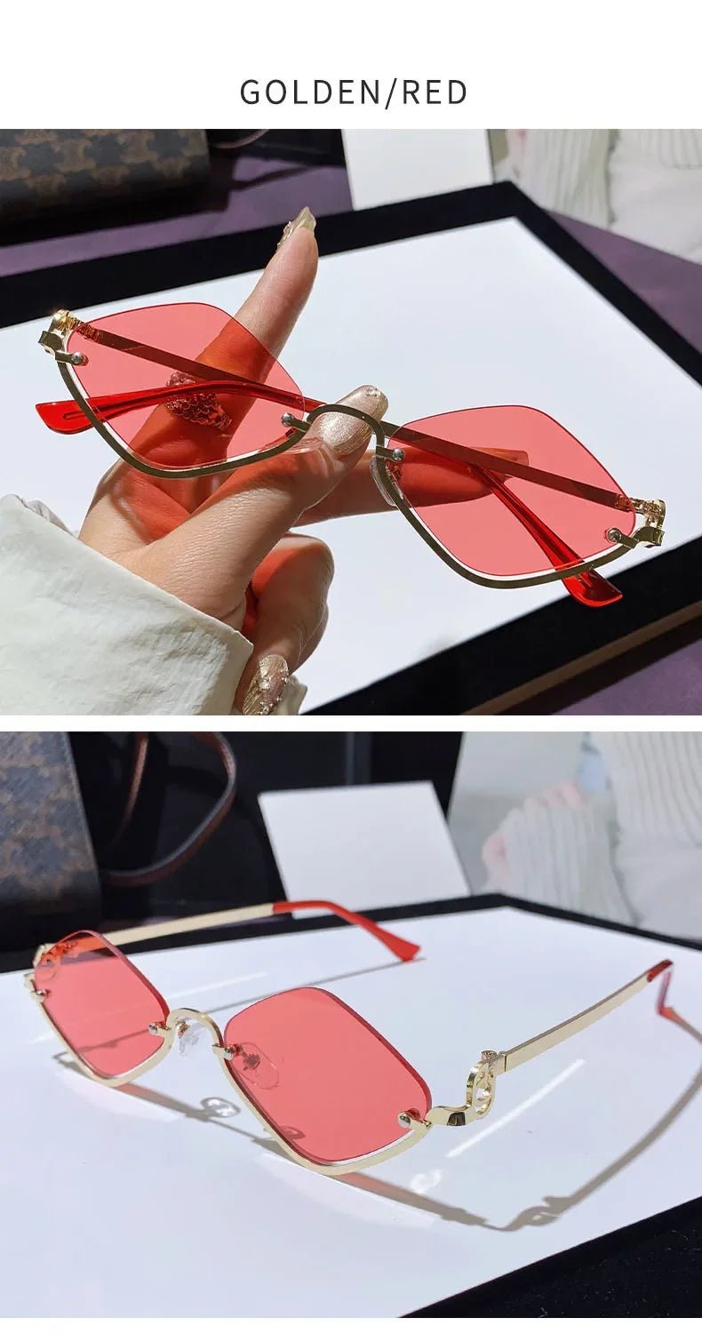 Metal Half - Frame Diamond Sunglasses – UV400 Gradient Dopamine Shades - Onlytenbucks.com