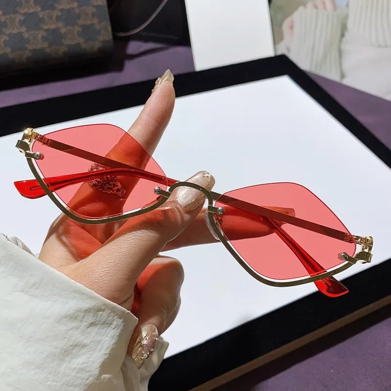 Metal Half - Frame Diamond Sunglasses – UV400 Gradient Dopamine Shades - Onlytenbucks.com