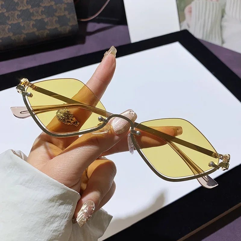 Metal Half - Frame Diamond Sunglasses – UV400 Gradient Dopamine Shades - Onlytenbucks.com
