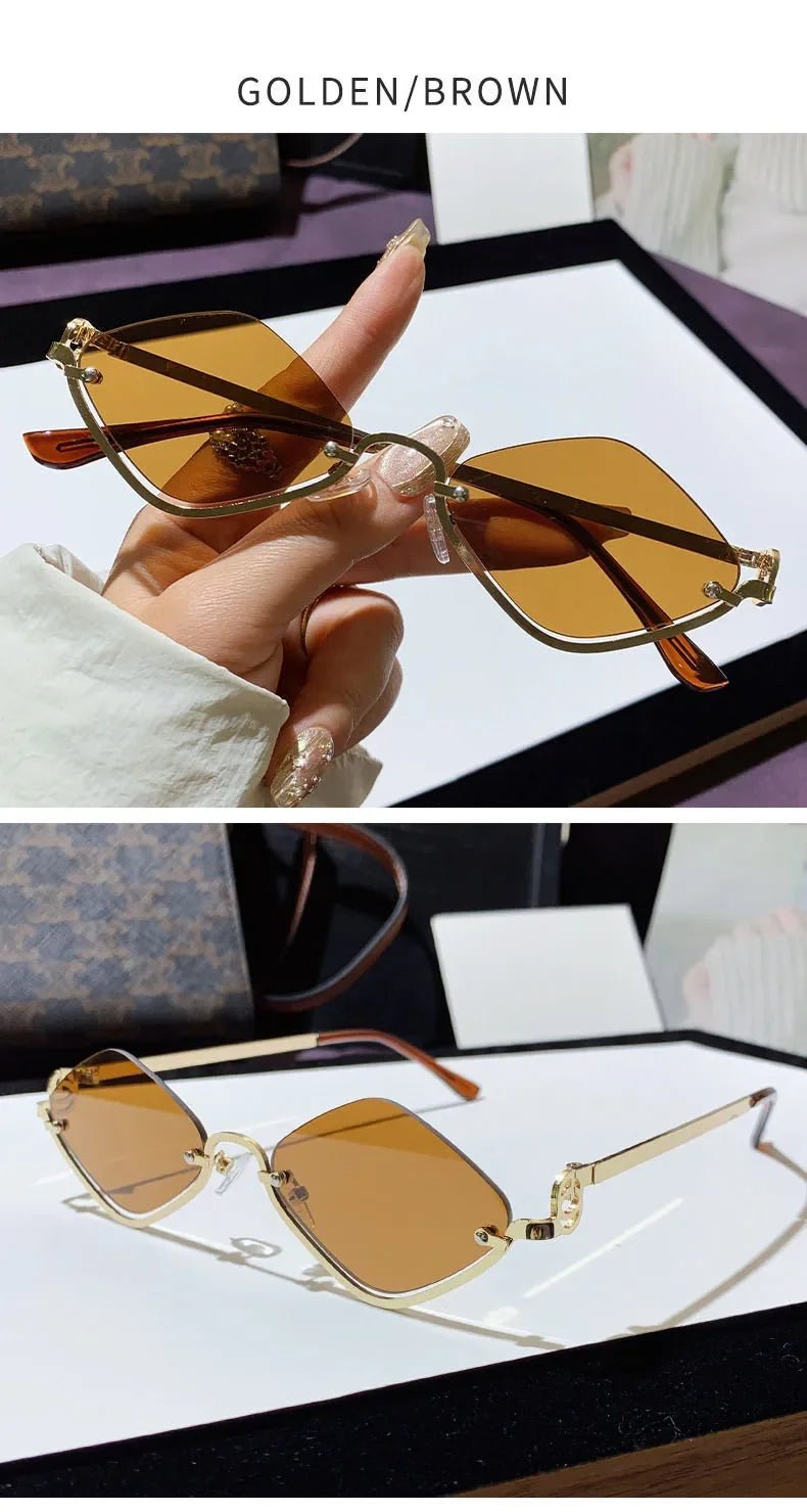 Metal Half - Frame Diamond Sunglasses – UV400 Gradient Dopamine Shades - Onlytenbucks.com