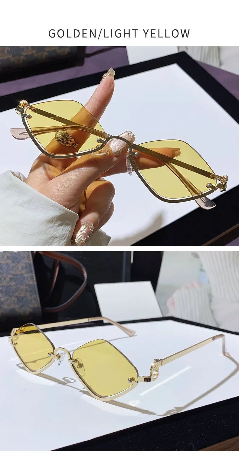 Metal Half - Frame Diamond Sunglasses – UV400 Gradient Dopamine Shades - Onlytenbucks.com