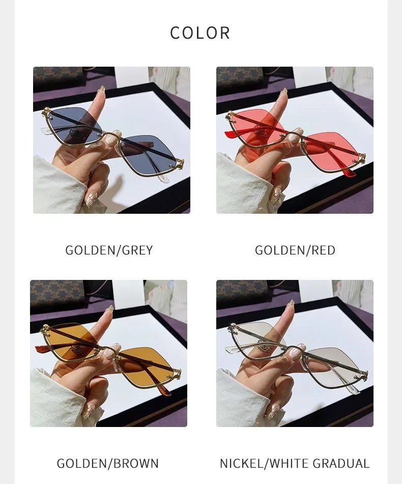 Metal Half - Frame Diamond Sunglasses – UV400 Gradient Dopamine Shades - Onlytenbucks.com