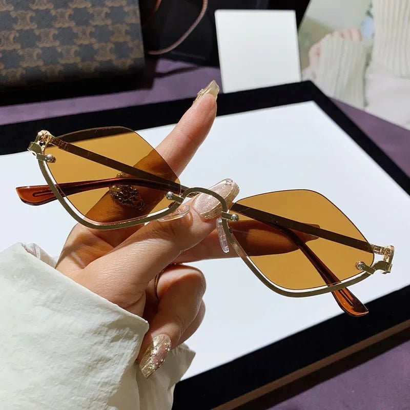 Metal Half - Frame Diamond Sunglasses – UV400 Gradient Dopamine Shades - Onlytenbucks.com