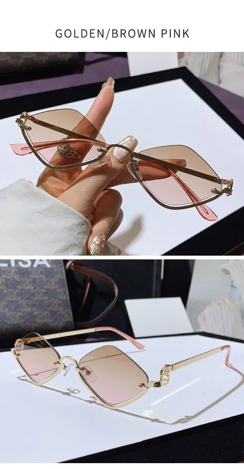 Metal Half - Frame Diamond Sunglasses – UV400 Gradient Dopamine Shades - Onlytenbucks.com