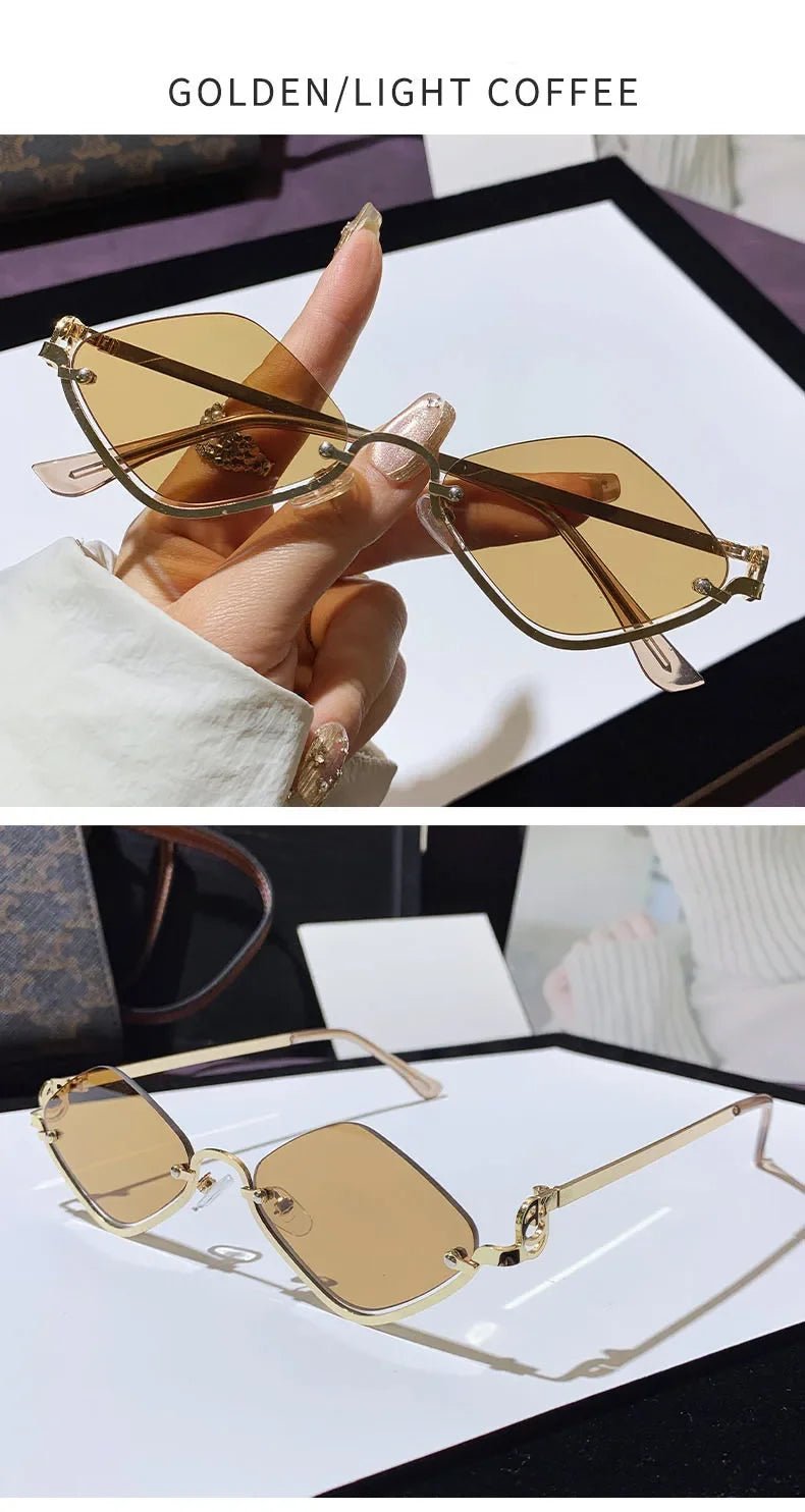 Metal Half - Frame Diamond Sunglasses – UV400 Gradient Dopamine Shades - Onlytenbucks.com