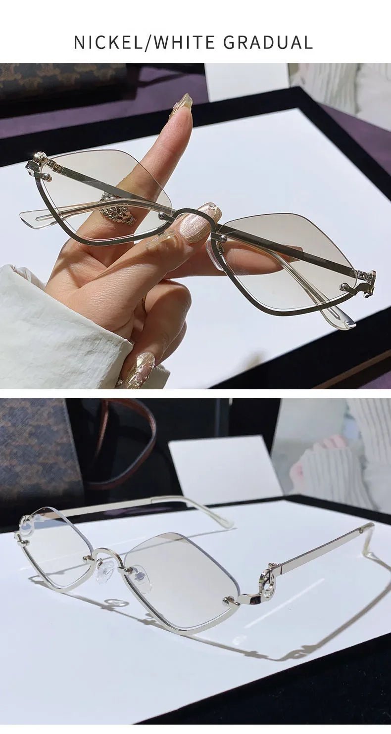 Metal Half - Frame Diamond Sunglasses – UV400 Gradient Dopamine Shades - Onlytenbucks.com