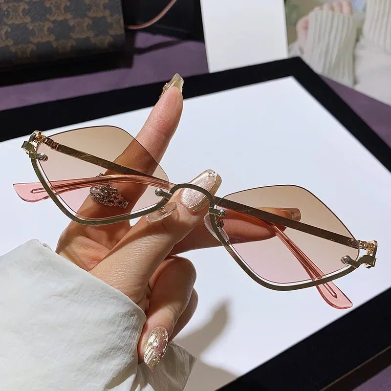 Metal Half - Frame Diamond Sunglasses – UV400 Gradient Dopamine Shades - Onlytenbucks.com