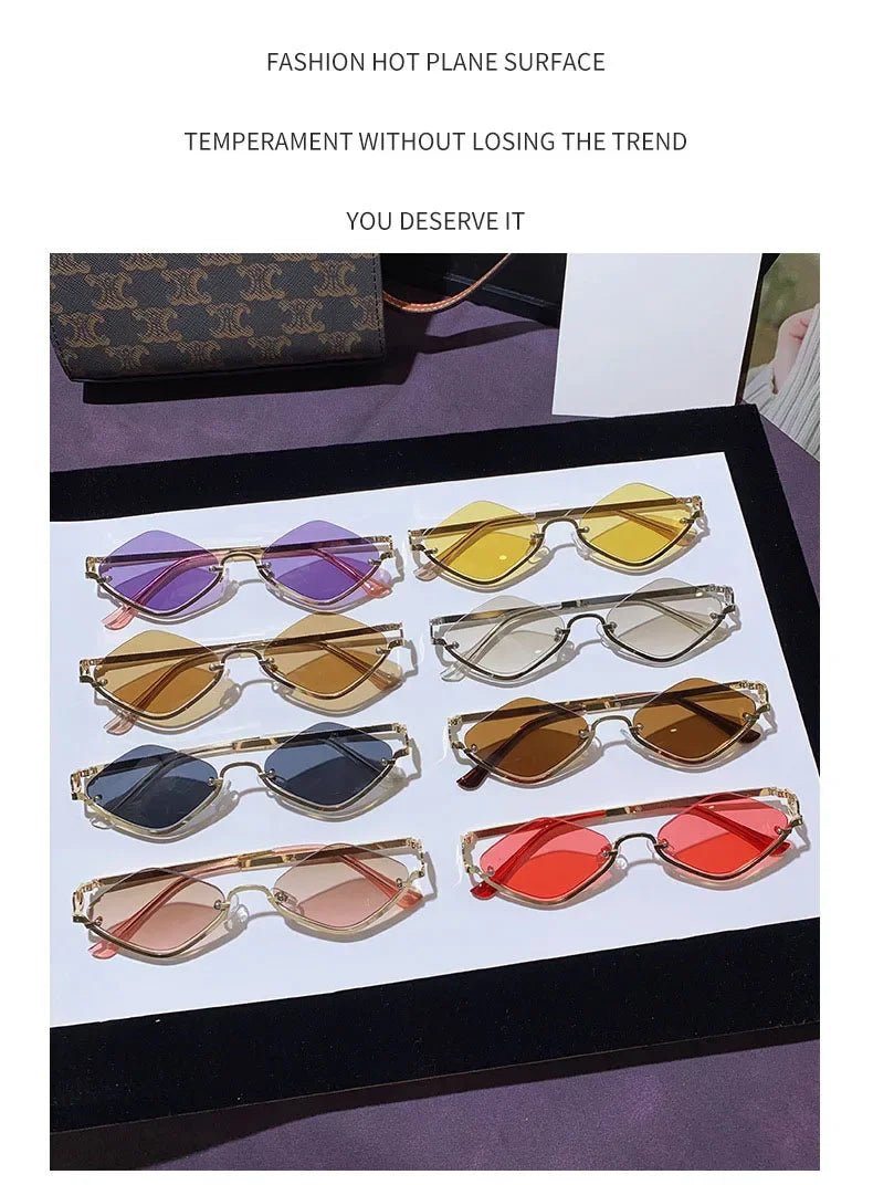 Metal Half - Frame Diamond Sunglasses – UV400 Gradient Dopamine Shades - Onlytenbucks.com
