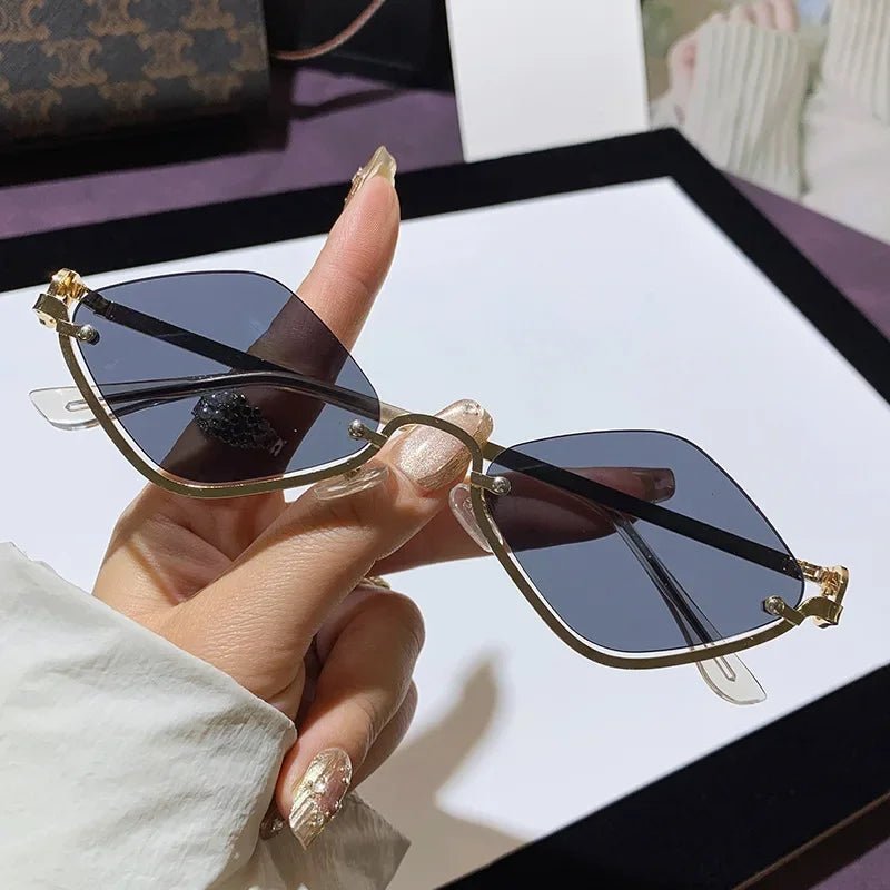Metal Half - Frame Diamond Sunglasses – UV400 Gradient Dopamine Shades - Onlytenbucks.com