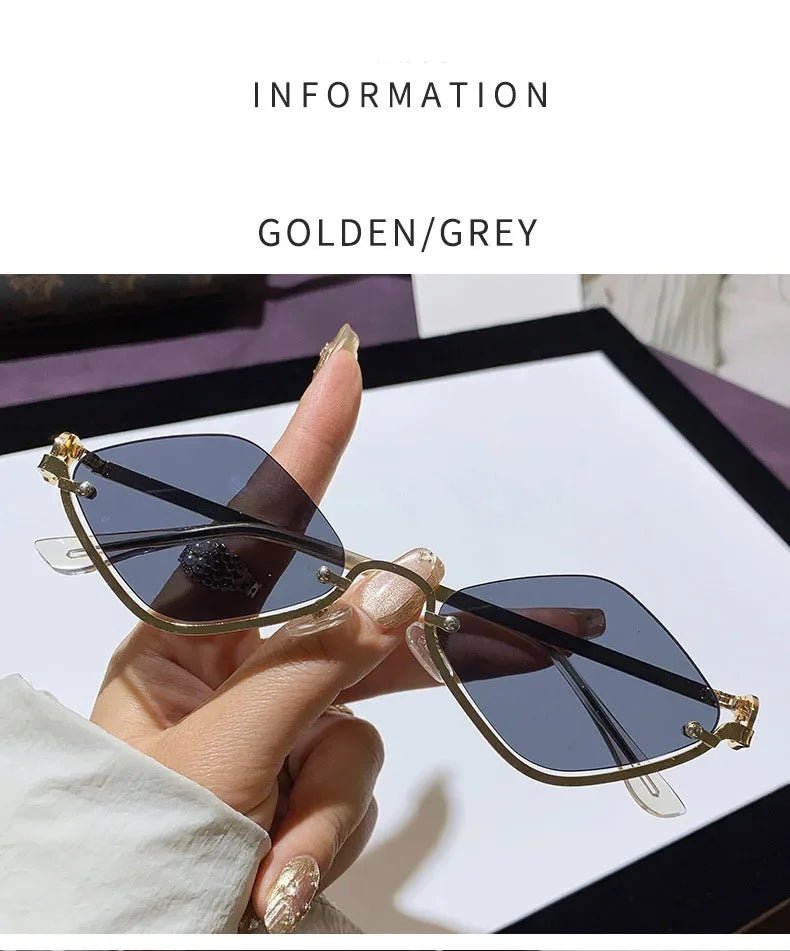Metal Half - Frame Diamond Sunglasses – UV400 Gradient Dopamine Shades - Onlytenbucks.com