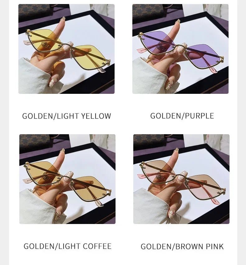 Metal Half - Frame Diamond Sunglasses – UV400 Gradient Dopamine Shades - Onlytenbucks.com