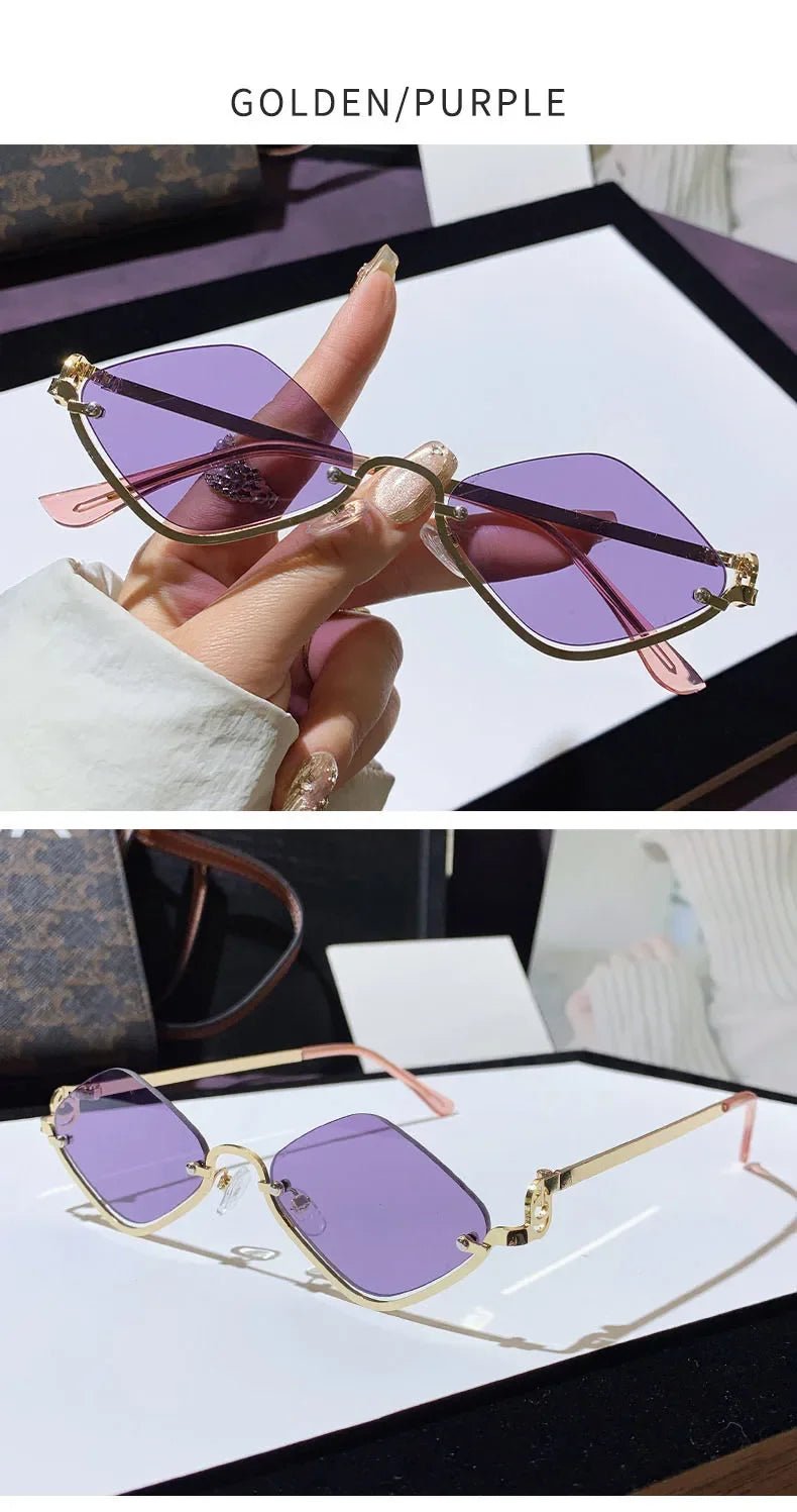Metal Half - Frame Diamond Sunglasses – UV400 Gradient Dopamine Shades - Onlytenbucks.com