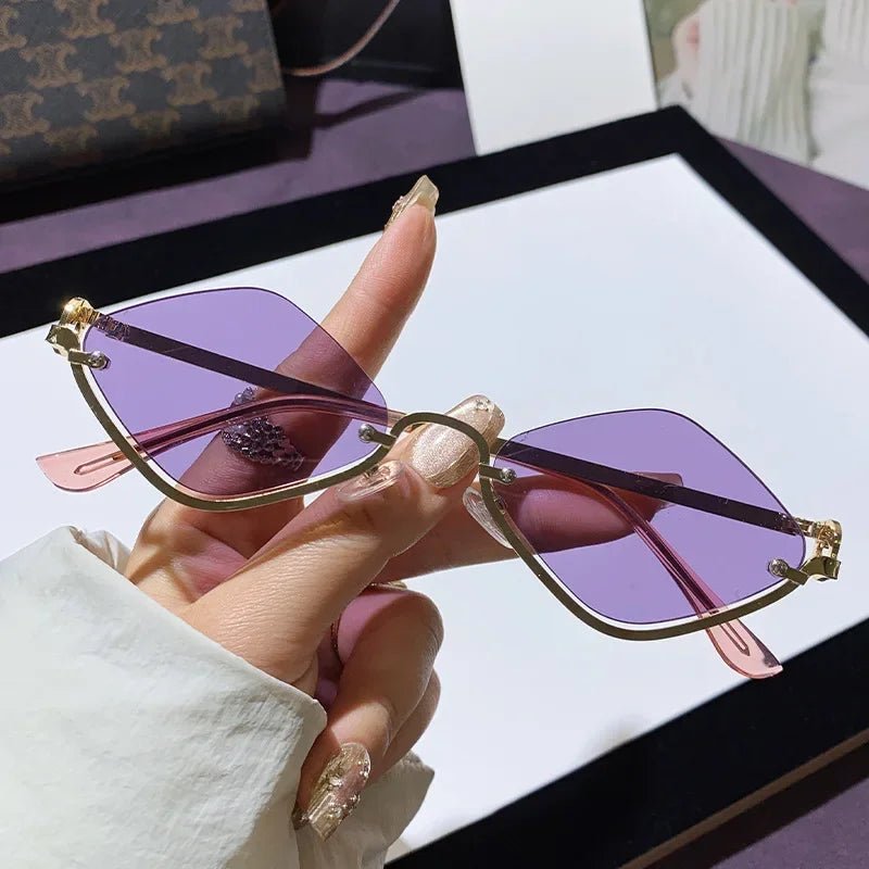 Metal Half - Frame Diamond Sunglasses – UV400 Gradient Dopamine Shades - Onlytenbucks.com