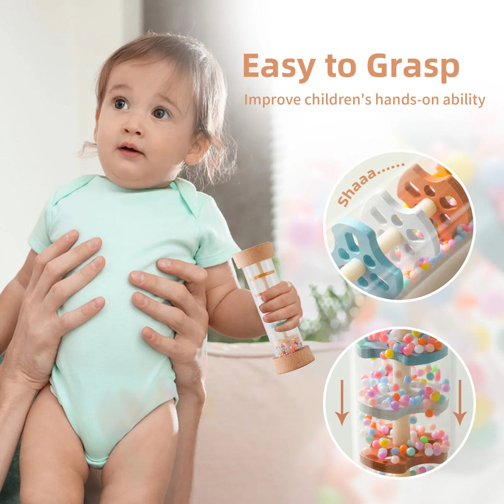 Montessori Wooden Baby Rain Stick – Rainbow Hourglass Music Rattle Toy - Onlytenbucks.com