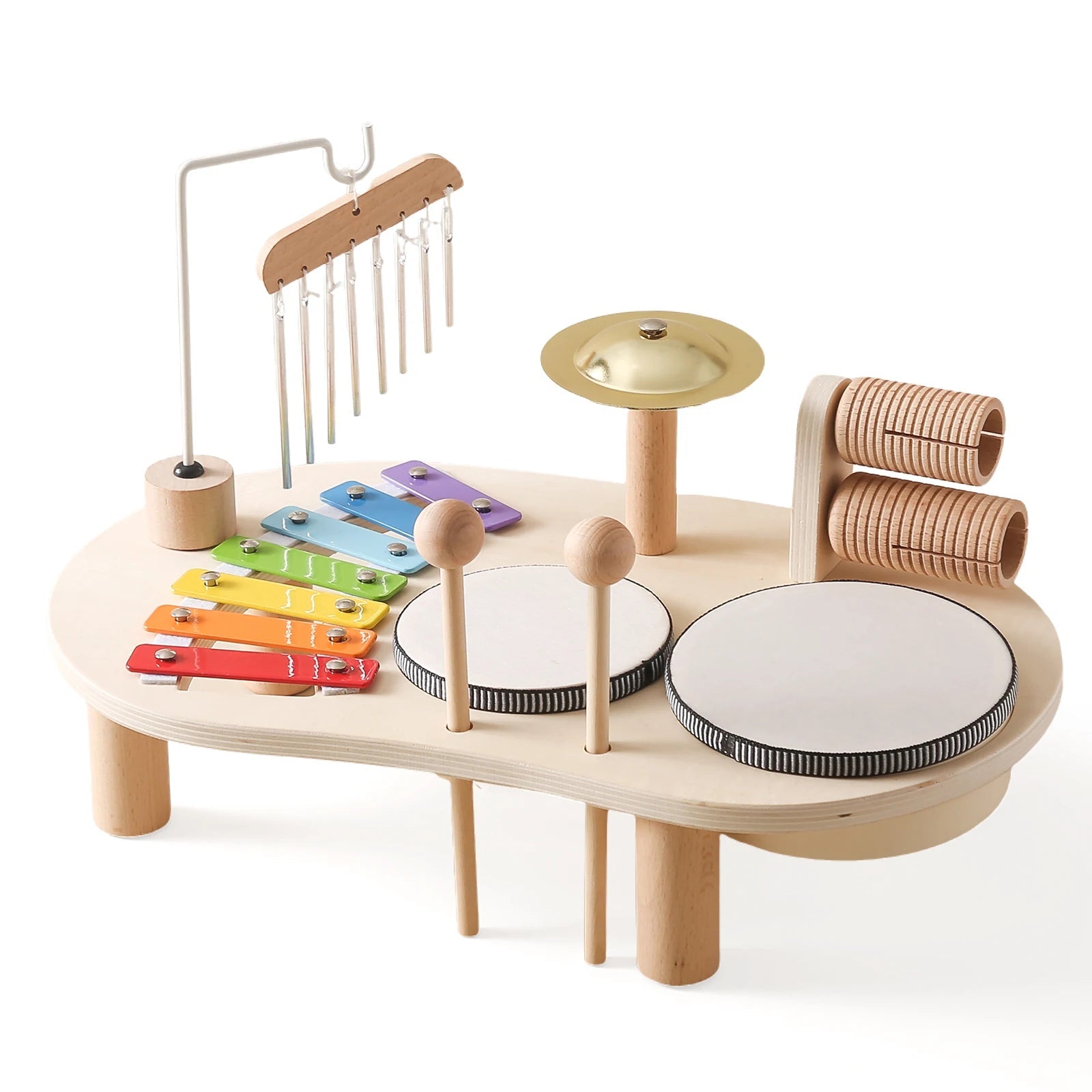 Montessori Wooden Baby Rain Stick – Rainbow Hourglass Music Rattle Toy - Onlytenbucks.com