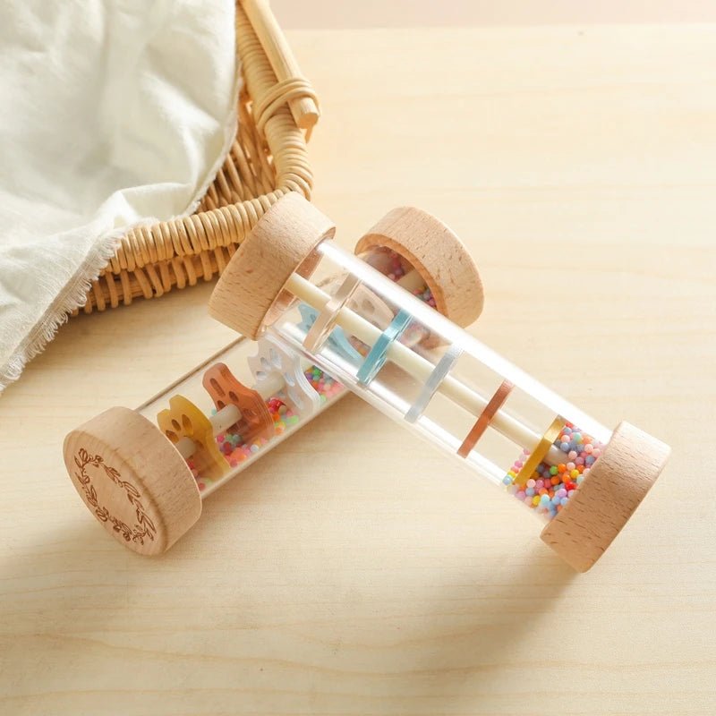 Montessori Wooden Baby Rain Stick – Rainbow Hourglass Music Rattle Toy - Onlytenbucks.com