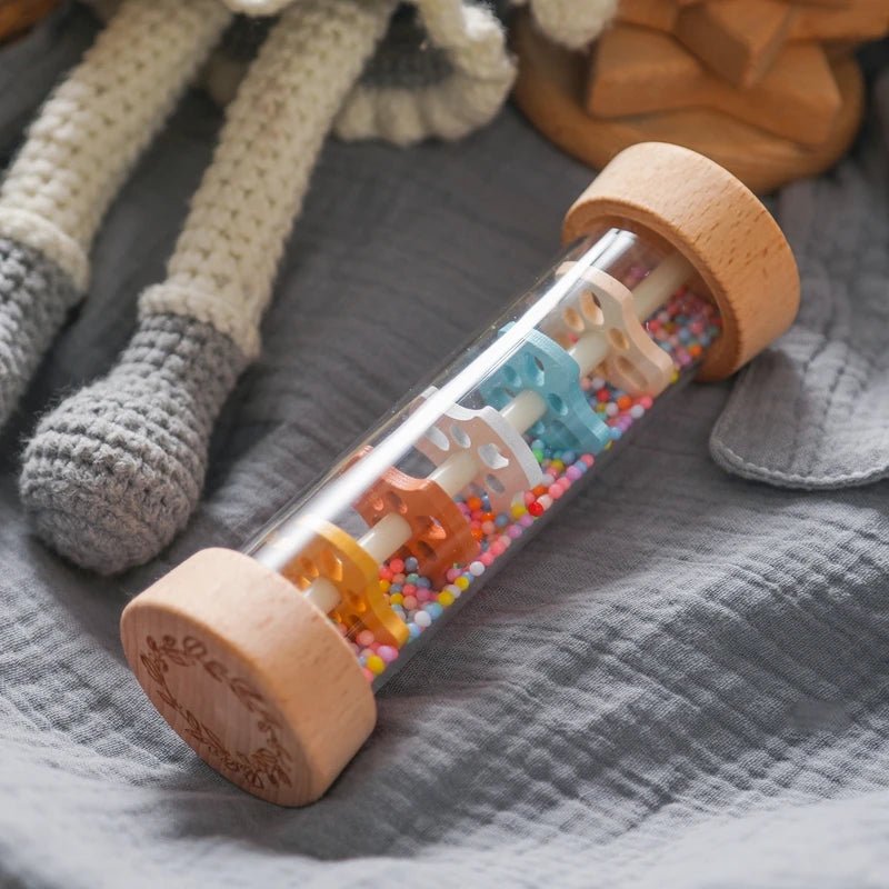 Montessori Wooden Baby Rain Stick – Rainbow Hourglass Music Rattle Toy - Onlytenbucks.com