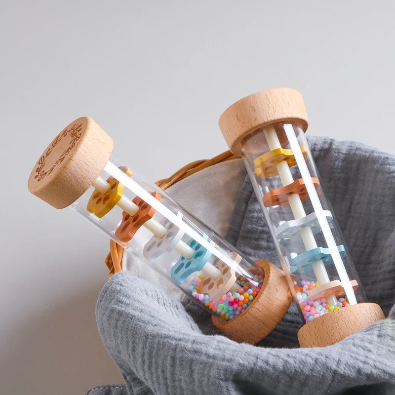 Montessori Wooden Baby Rain Stick – Rainbow Hourglass Music Rattle Toy - Onlytenbucks.com