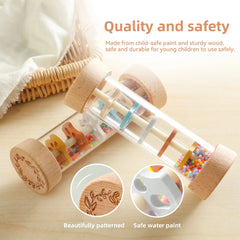 Montessori Wooden Baby Rain Stick – Rainbow Hourglass Music Rattle Toy - Onlytenbucks.com