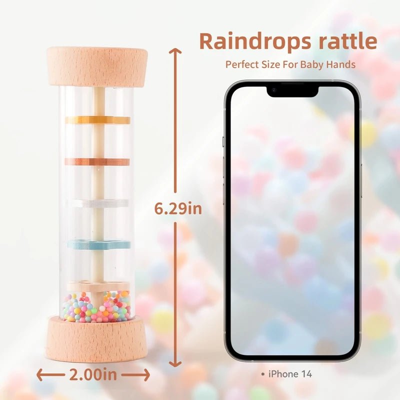 Montessori Wooden Baby Rain Stick – Rainbow Hourglass Music Rattle Toy - Onlytenbucks.com
