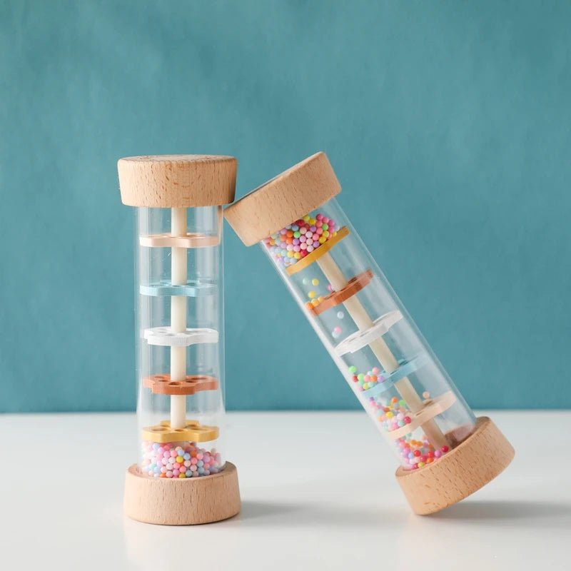 Montessori Wooden Baby Rain Stick – Rainbow Hourglass Music Rattle Toy - Onlytenbucks.com
