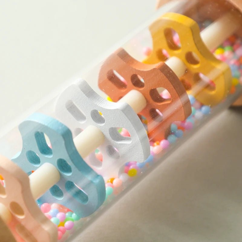 Montessori Wooden Baby Rain Stick – Rainbow Hourglass Music Rattle Toy - Onlytenbucks.com
