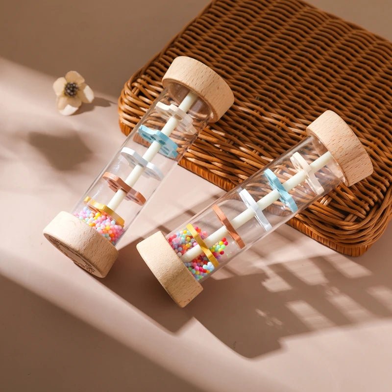 Montessori Wooden Baby Rain Stick – Rainbow Hourglass Music Rattle Toy - Onlytenbucks.com