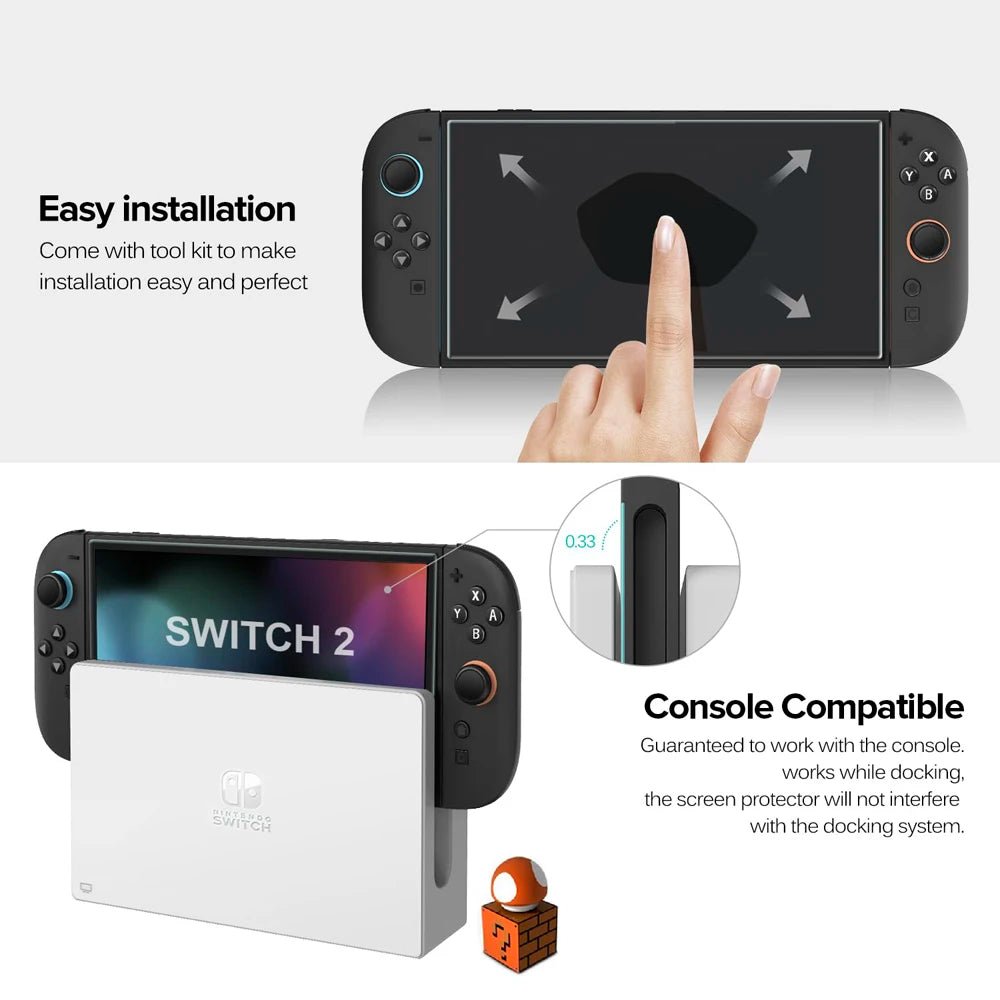 Nintendo Switch 2 Tempered Glass Screen Protector with Joystick Cap - Onlytenbucks.com