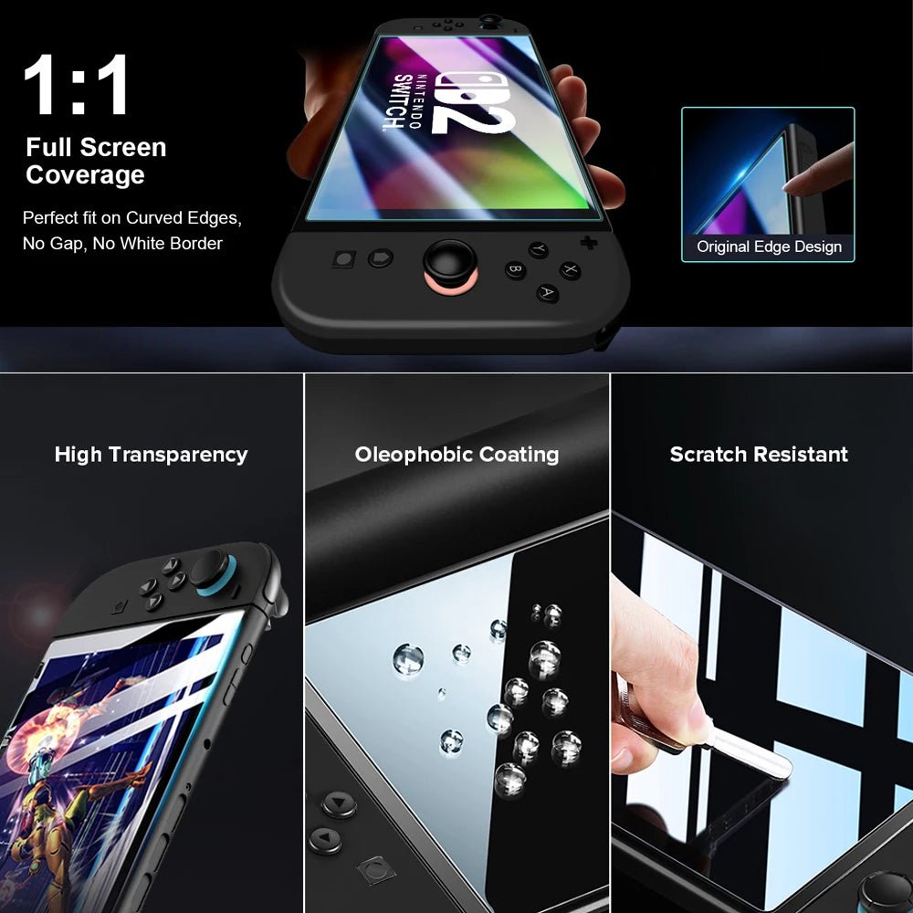 Nintendo Switch 2 Tempered Glass Screen Protector with Joystick Cap - Onlytenbucks.com