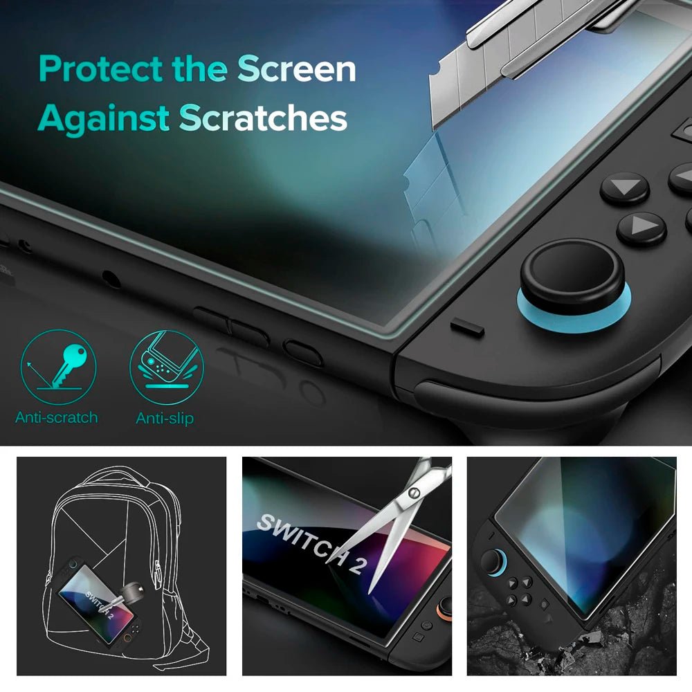 Nintendo Switch 2 Tempered Glass Screen Protector with Joystick Cap - Onlytenbucks.com