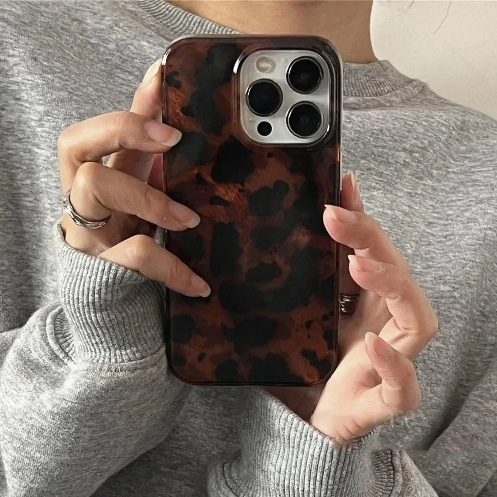 Retro Amber Laser Texture Phone Case – Leopard Print Shockproof Soft Back Cover - Onlytenbucks.com