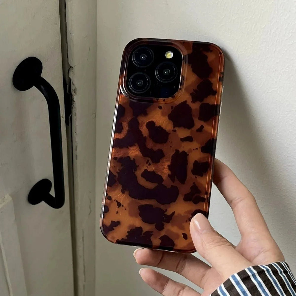 Retro Amber Laser Texture Phone Case – Leopard Print Shockproof Soft Back Cover - Onlytenbucks.com
