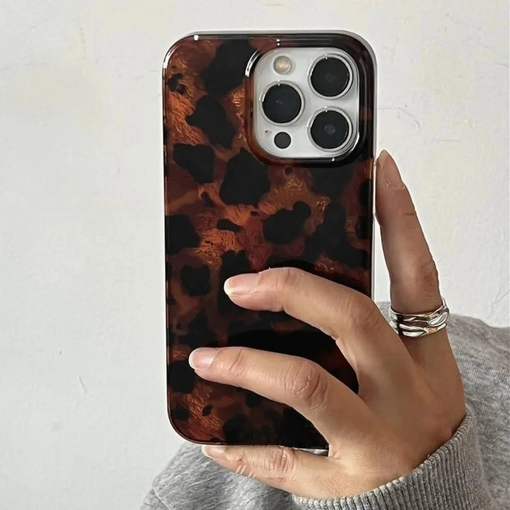 Retro Amber Laser Texture Phone Case – Leopard Print Shockproof Soft Back Cover - Onlytenbucks.com